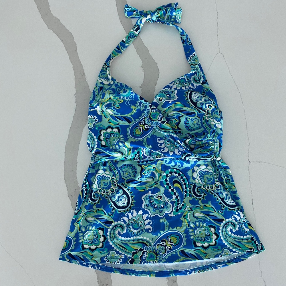 Lands End Turq Paisley Tankini Top Sz 8